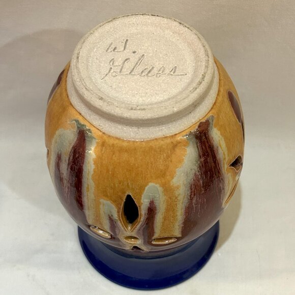 VTG Walt Glass Art Pottery Cut-out Luminary Candle Votive Holder Signed - Picture 8 of 9